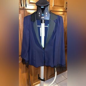 NWT - LAVISH ALICE Navy Tuxedo Blue Cape Blazer with Satin Lapel - Slit Sleeve